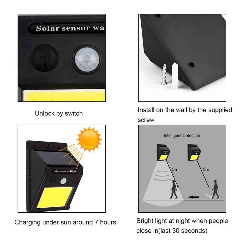 Luminária LED com sensor de presença - carregamento solar