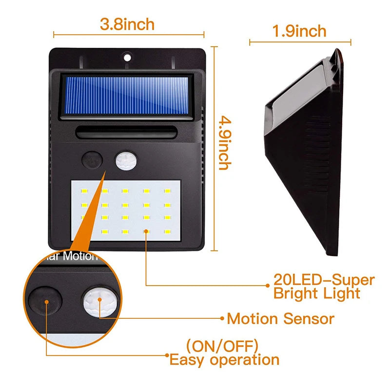 Luminária LED com sensor de presença - carregamento solar