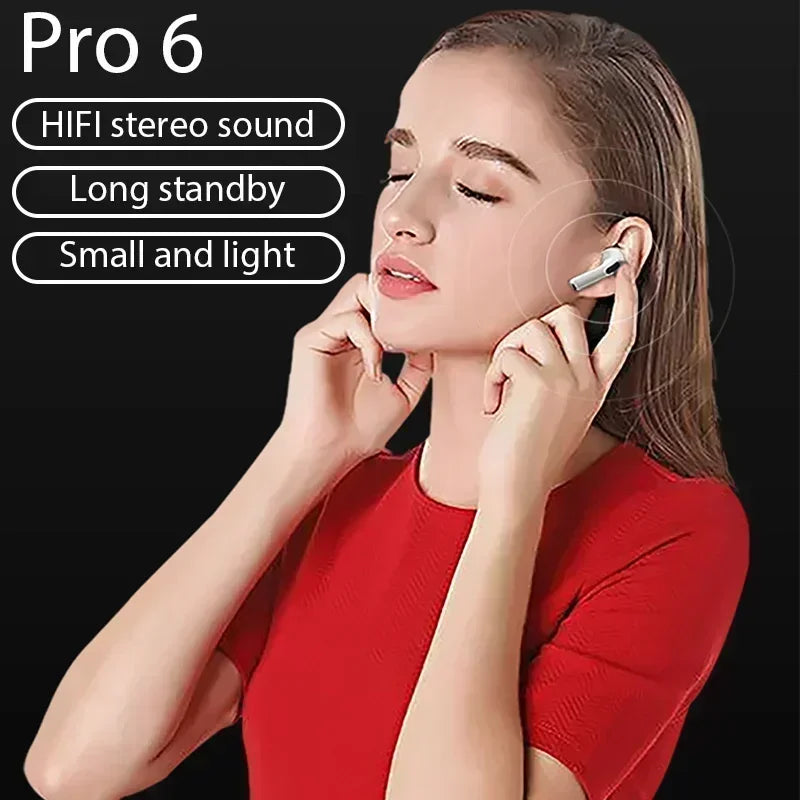 Fones de ouvido Bluetooth TWS com microfone, fone de ouvido sem fio para iPhone, Pro 6