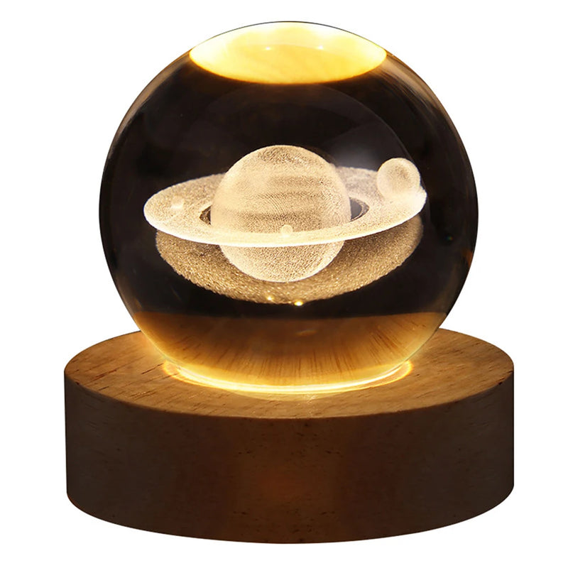 Lâmpada de cristal 3D com galáxia e projeção planetária, luz noturna USB para atmosfera aconchegante, bola de plasma única tipo luminária .