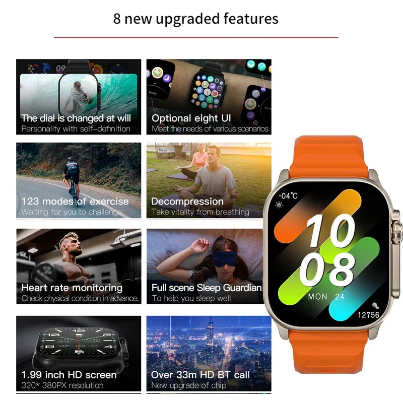 Relógio inteligente T800 Ultra 2 Masculino, Tela AMOLED, Bússola NFC, Impermeável, Relógio Apple, IWO Ultra 8, 49mm, Série 8 smartwatch.