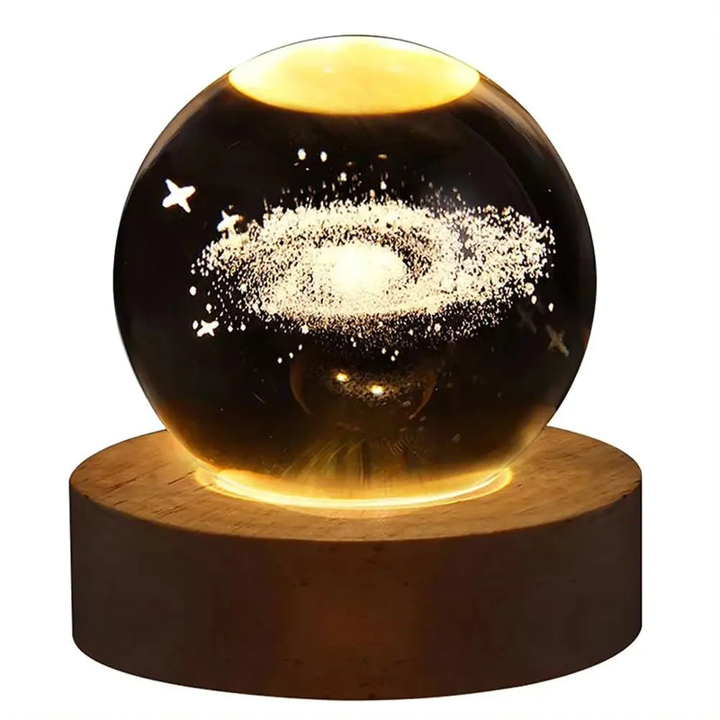 Lâmpada de cristal 3D com galáxia e projeção planetária, luz noturna USB para atmosfera aconchegante, bola de plasma única tipo luminária .