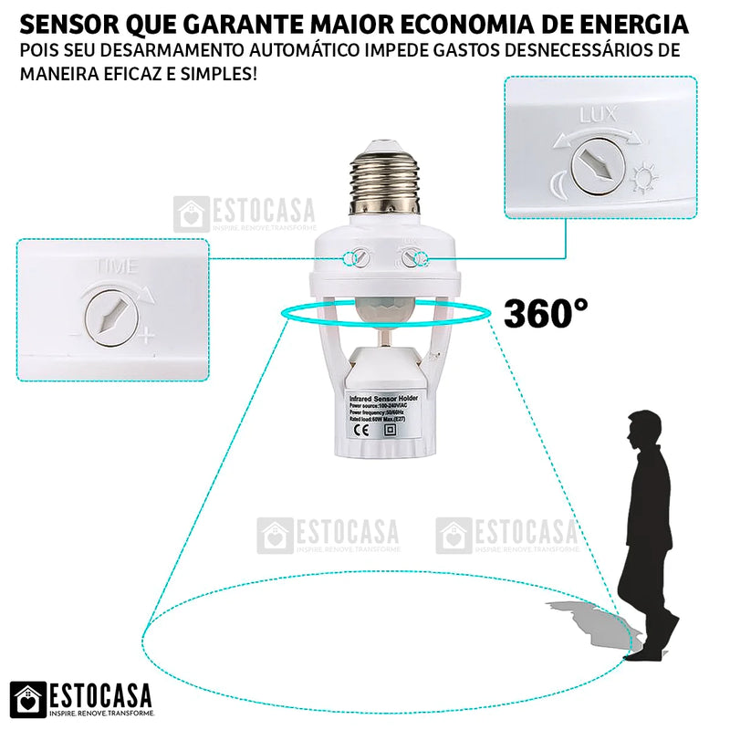 Sensor De Presença Soquete Bocal E27 P/ Lampada Fotocélula