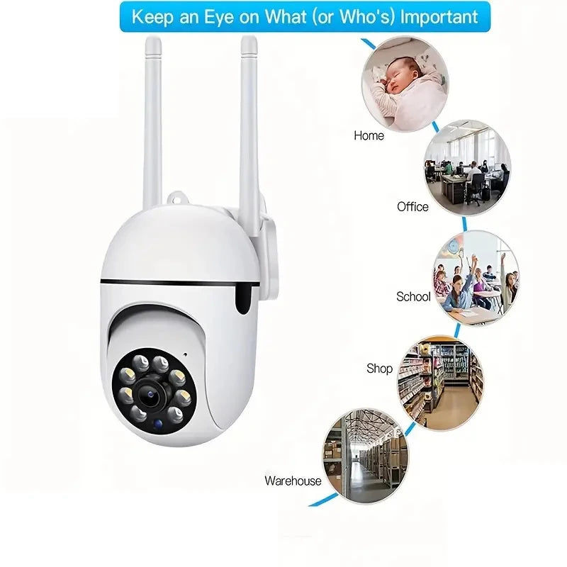 Câmera de vigilância de segurança sem fio ao ar livre, rastreamento humano AI, áudio bidirecional, câmera colorida noturna, 2MP, 1080p, Wi-Fi IP