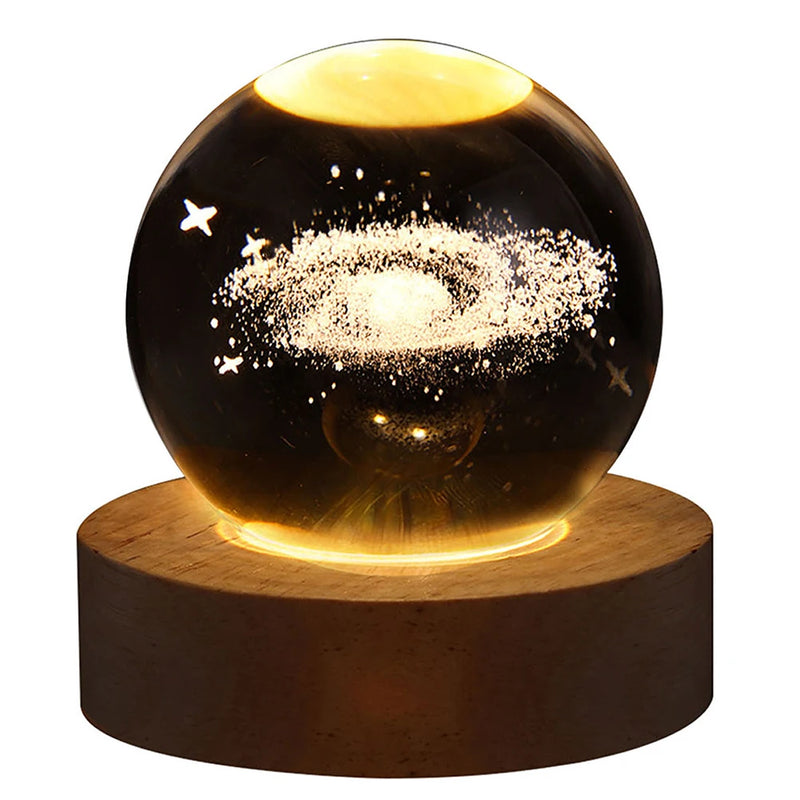 Lâmpada de cristal 3D com galáxia e projeção planetária, luz noturna USB para atmosfera aconchegante, bola de plasma única tipo luminária .