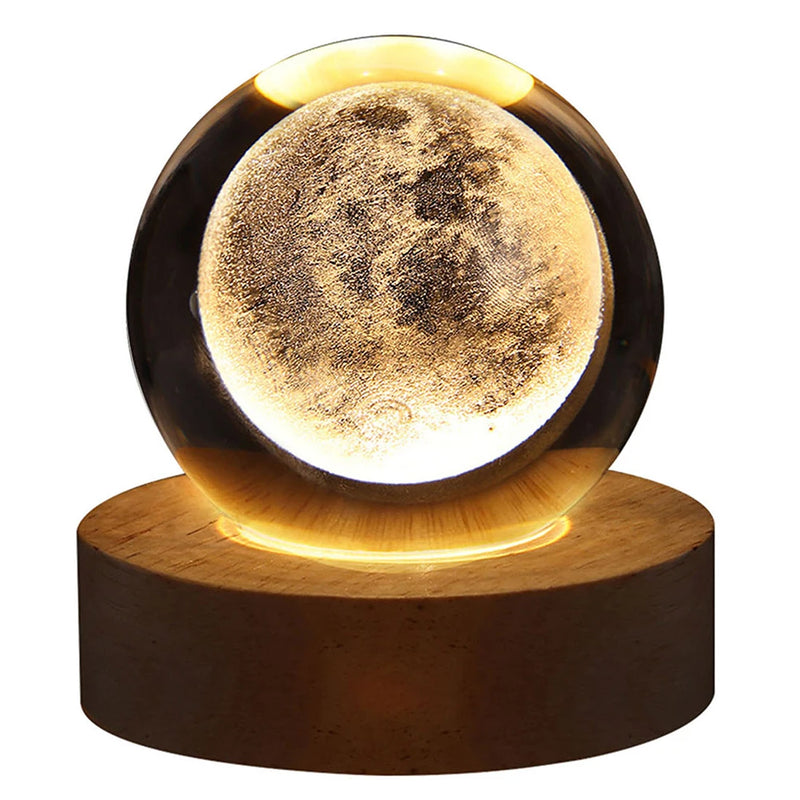 Lâmpada de cristal 3D com galáxia e projeção planetária, luz noturna USB para atmosfera aconchegante, bola de plasma única tipo luminária .