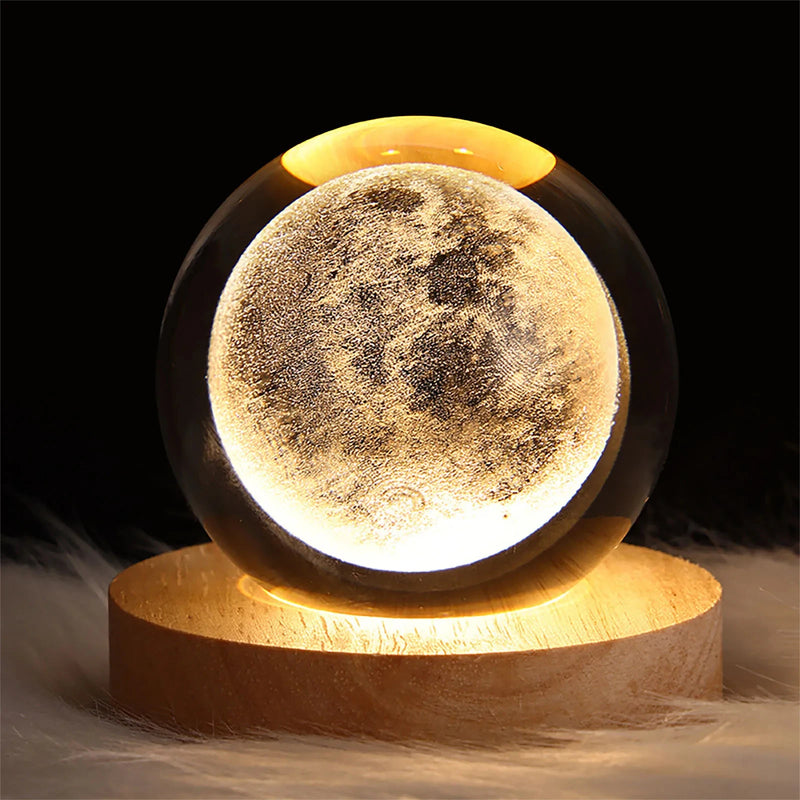 Lâmpada de cristal 3D com galáxia e projeção planetária, luz noturna USB para atmosfera aconchegante, bola de plasma única tipo luminária .