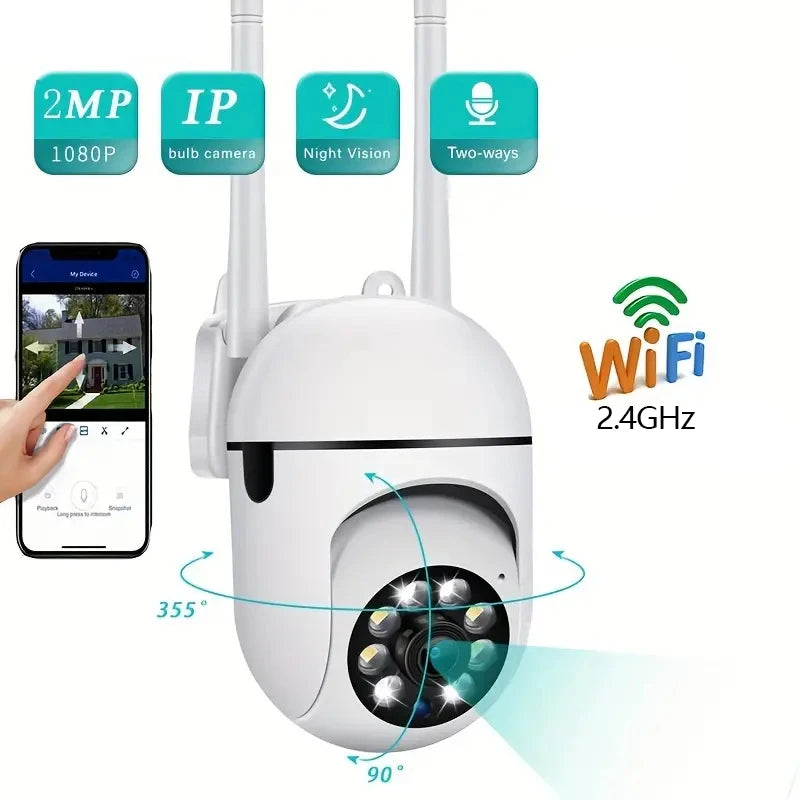 Câmera de vigilância de segurança sem fio ao ar livre, rastreamento humano AI, áudio bidirecional, câmera colorida noturna, 2MP, 1080p, Wi-Fi IP