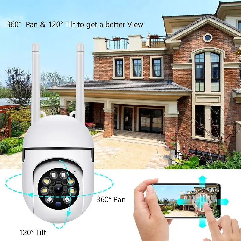 Câmera de vigilância de segurança sem fio ao ar livre, rastreamento humano AI, áudio bidirecional, câmera colorida noturna, 2MP, 1080p, Wi-Fi IP