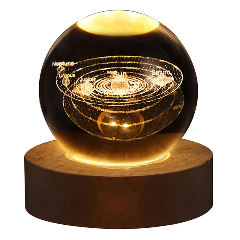 Lâmpada de cristal 3D com galáxia e projeção planetária, luz noturna USB para atmosfera aconchegante, bola de plasma única tipo luminária .