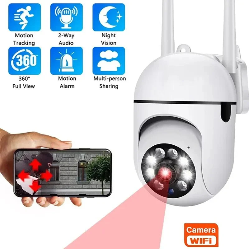Câmera de vigilância de segurança sem fio ao ar livre, rastreamento humano AI, áudio bidirecional, câmera colorida noturna, 2MP, 1080p, Wi-Fi IP