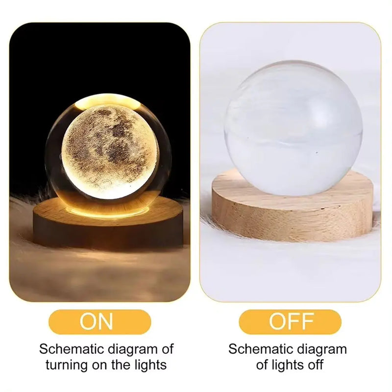 Lâmpada de cristal 3D com galáxia e projeção planetária, luz noturna USB para atmosfera aconchegante, bola de plasma única tipo luminária .
