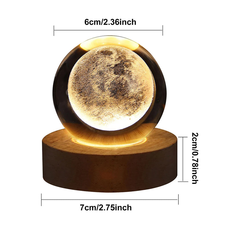 Lâmpada de cristal 3D com galáxia e projeção planetária, luz noturna USB para atmosfera aconchegante, bola de plasma única tipo luminária .