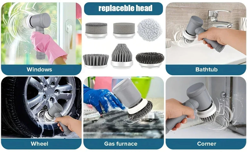 Super escova de limpeza  giratória  elétrica , com 6 escovas substituíveis