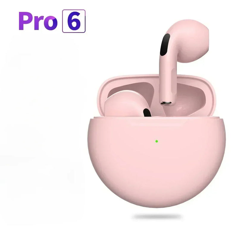Fones de ouvido sem fio TWS com microfone, fones de ouvido Bluetooth, fones de ouvido, fone de ouvido esportivo, Apple iPhone, Xiaomi, Pro 6, novo