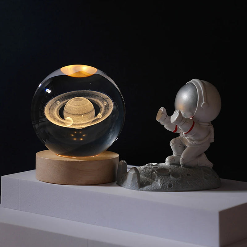 Lâmpada de cristal 3D com galáxia e projeção planetária, luz noturna USB para atmosfera aconchegante, bola de plasma única tipo luminária .