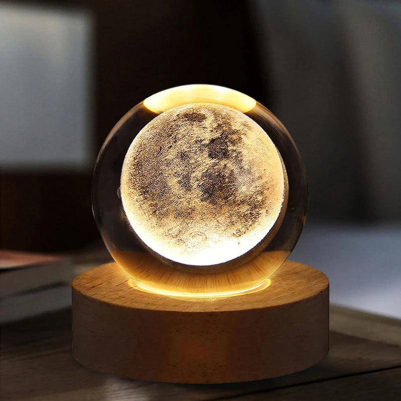 Lâmpada de cristal 3D com galáxia e projeção planetária, luz noturna USB para atmosfera aconchegante, bola de plasma única tipo luminária .